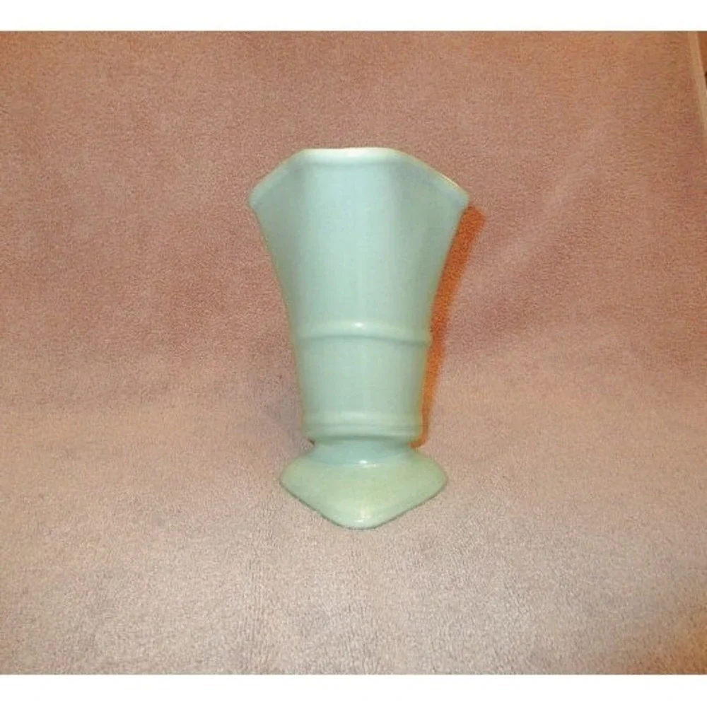 Vintage 1930s Pacific Pottery Vase Aqua Flared Rim Art Deco MCM Chevron USA Made